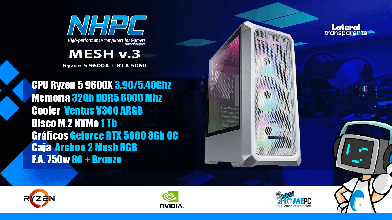 PC gaming NHPC Mesh v.3 - Ryzen 5 9600X - RTX 5060 - 1TB - 32GB
